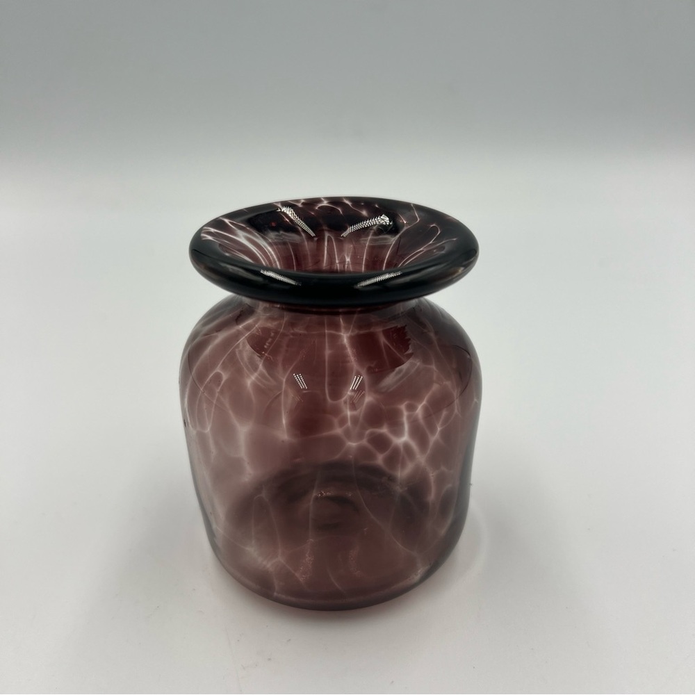 Signed Jon Jensen Studio Art Glass Vase Amethyst Purple 3.75”